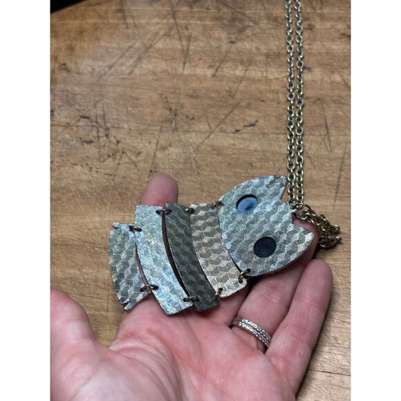 Vintage Silver Owl Pendant Necklace & Earrings Set 18 Chain Articulated Pendant - Picture 7 of 12